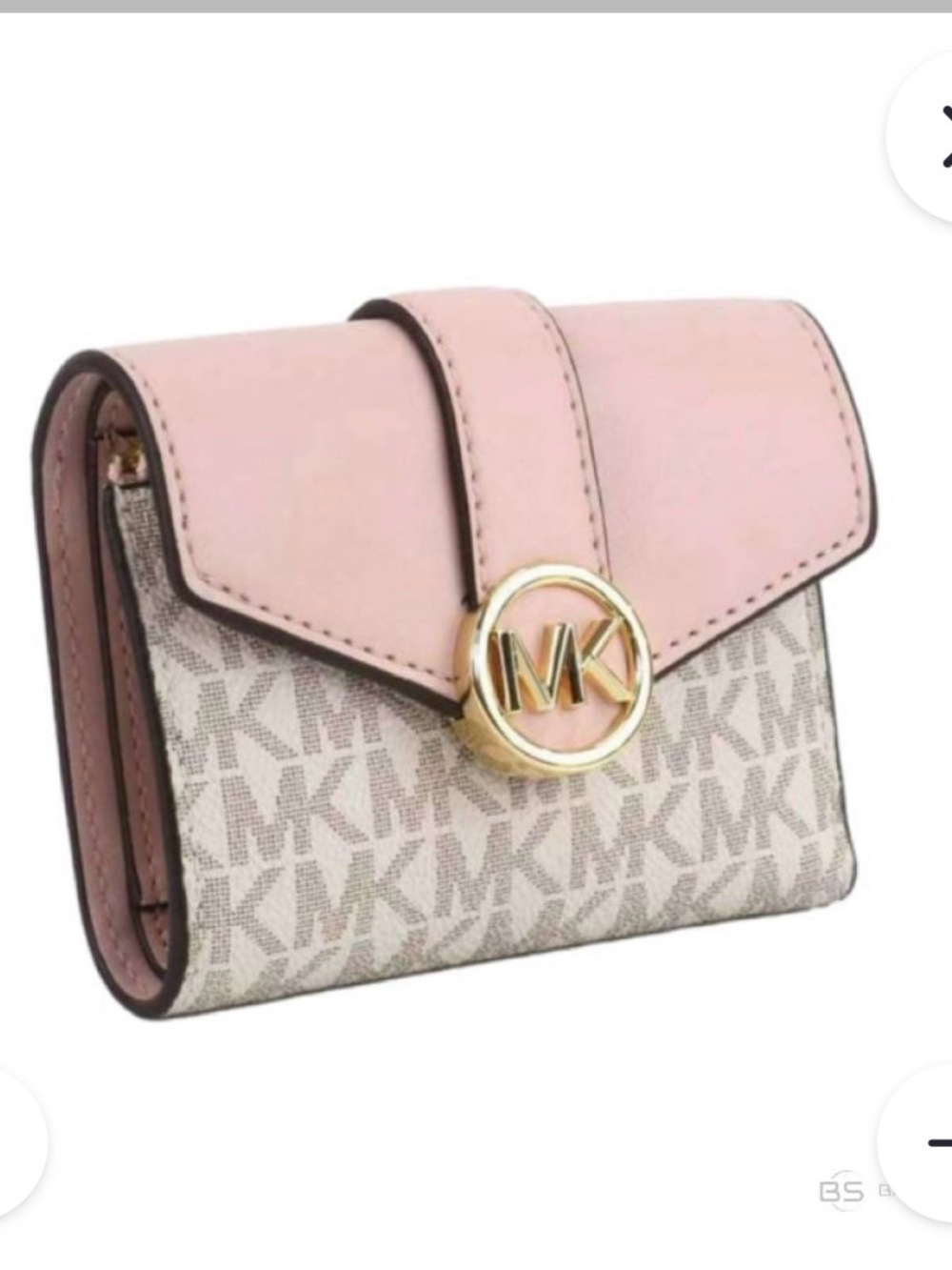 Michael Kors Pink Signature MK Compact Wallet with Gold Emblem